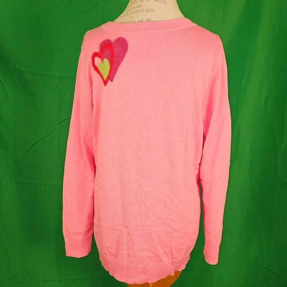 Quacker Factory Womens Pink‎ Heart Pullover Sweater Large - Picture 2 of 5